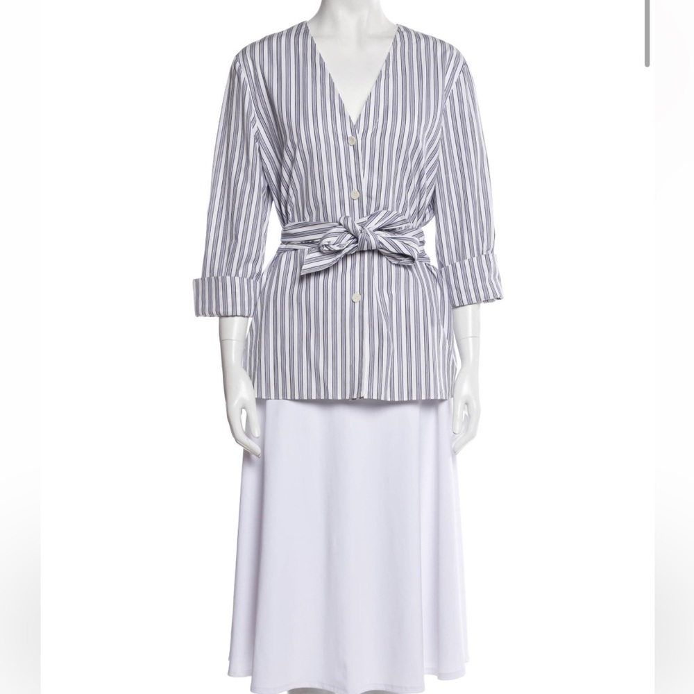 Tibi Striped V-neck Button Front Tunic Blouse